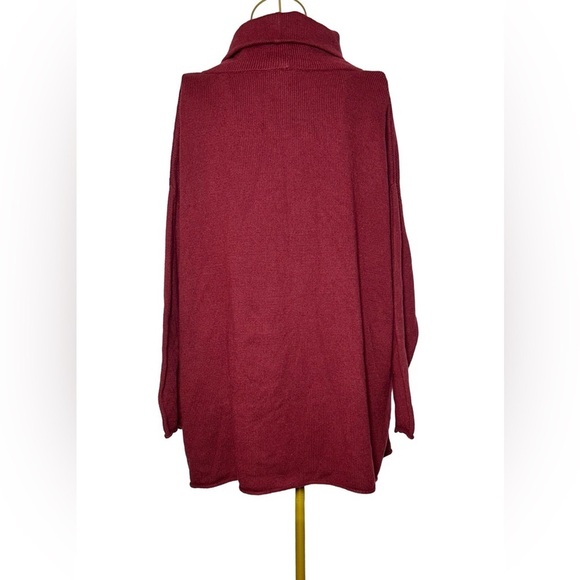 Eileen Fisher Cotton Cashmere Blend Maroon LS Turtleneck Tunic Sweater, Large - Picture 4 of 12